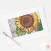 ひまわりヴィンテージダマスクフラワーアート 長方形シール (封筒)
