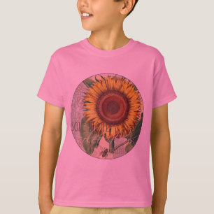 ひまわりヴィンテージダマスクフラワーアート Tシャツ