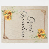 ひまわりヴィンテージフレーム素晴らしおばあちゃん フリースブランケット (正面(横))