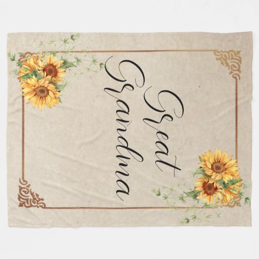 ひまわりヴィンテージフレーム素晴らしおばあちゃん フリースブランケット (正面(横))