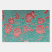 ひまわりヴィンテージフローラティール（緑がかった色）ピンクシックなデコページ ラッピングペーパーシート (正面3)