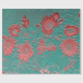 ひまわりヴィンテージフローラティール(緑がかった色)ピンクシックなデコページ ラッピングペーパー (フラット)