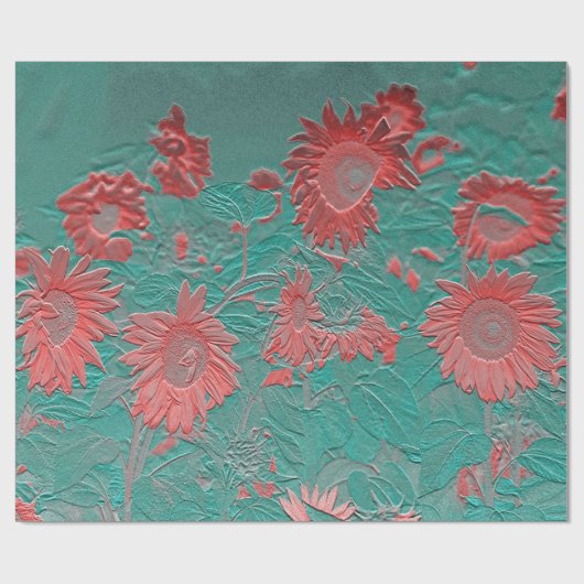 ひまわりヴィンテージフローラティール(緑がかった色)ピンクシックなデコページ ラッピングペーパー (フラット)