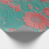 ひまわりヴィンテージフローラティール(緑がかった色)ピンクシックなデコページ ラッピングペーパー (角)