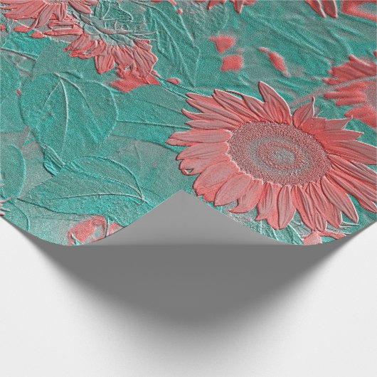 ひまわりヴィンテージフローラティール（緑がかった色）ピンクシックなデコページ ラッピングペーパー (角)