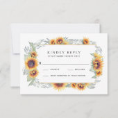ひまわりヴィンテージ水彩ウェディングRSVPカード 出欠カード (正面)