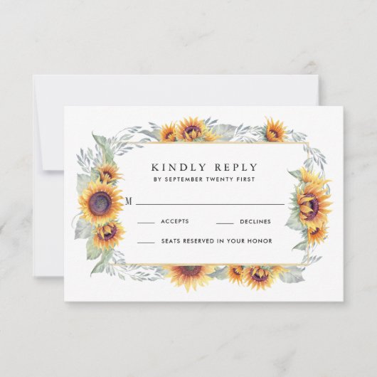 ひまわりヴィンテージ水彩ウェディングRSVPカード 出欠カード (正面)