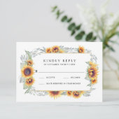 ひまわりヴィンテージ水彩ウェディングRSVPカード 出欠カード (スタンド正面)