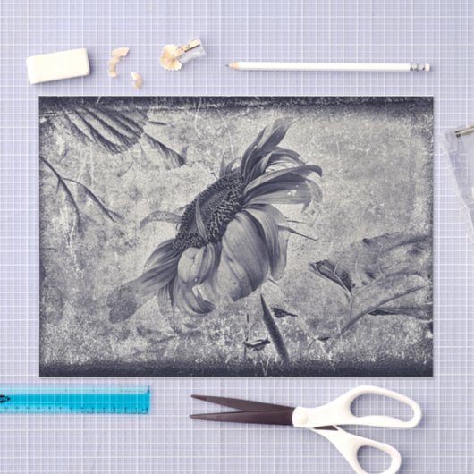 ひまわりヴィンテージ白黒アンティークテクスチャ 薄葉紙 (クラフト)