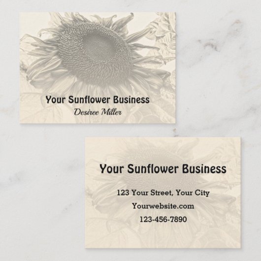 ひまわりヴィンテージ素朴カントリーセピアフローラ 名刺 (正面/裏面)