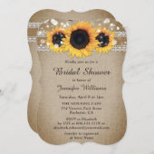 ひまわりヴィンテージ素朴バーラップレースブライダルシャワー 招待状 (正面/裏面)