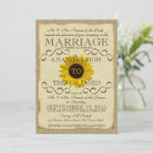 ひまわりヴィンテージ結婚タイポグラフィ 招待状 (スタンド正面)