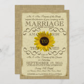 ひまわりヴィンテージ結婚タイポグラフィ 招待状 (正面/裏面)