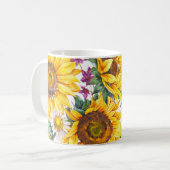ひまわりヴィンテージ:夏の黄色の開花。 コーヒーマグカップ (正面左)