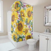 ひまわりヴィンテージ:夏の黄色の開花。 シャワーカーテン (インサイチュ)