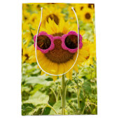 ひまわり上のピンクのサングラス ミディアムペーパーバッグ (正面)