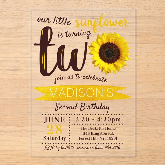 ひまわり二回目の誕生日 アクリル招待状 (正面)