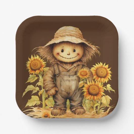 ひまわり付きかかし ペーパープレート (正面)