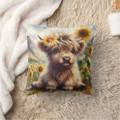 ひまわり付きかわいいハイランドカウウ クッション (ブランケット)