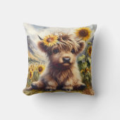 ひまわり付きかわいいハイランドカウウ クッション (正面)