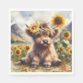 ひまわり付きかわいいハイランドカウウ スタンダードランチョンナプキン (正面)