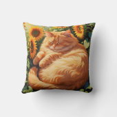 ひまわり付きの眠い太ったオレンジ色の猫 クッション (裏面)
