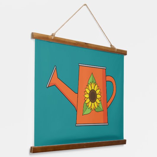 ひまわり付きオレンジ水切り缶 吊り下げ型タペストリー (傾斜あり)