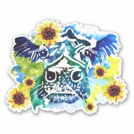 ひまわり付きカスタム牛の裁断ビニール シール (正面)