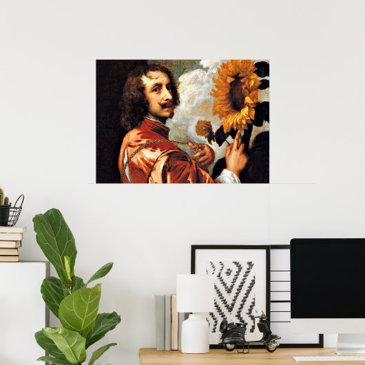 ひまわり付きセルフポートレート、1632アートワーク ポスター (ホームオフィス)