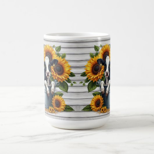 ひまわり付きメタルバケットかわいい鮮やか子牛 コーヒーマグカップ (中央)