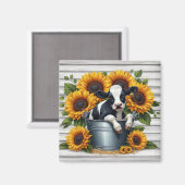 ひまわり付きメタルバケットかわいい鮮やか子牛 マグネット (正面/裏面)