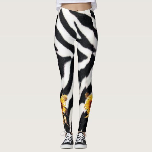 ひまわり付き印刷白黒ゼブラスキン レギンス (正面)