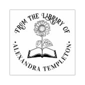 ひまわり付き本「From the library of」ラウンド ラバースタンプ (インプリント)