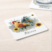 ひまわり付き根パーソナライズされた屋 スクエアペーパーコースター (アングル)