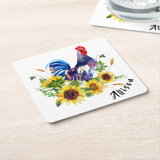 ひまわり付き根パーソナライズされた屋 スクエアペーパーコースター (アングル)