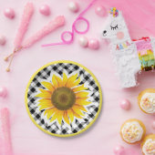 ひまわり付き格子状紙プレート ペーパープレート (パーティー)