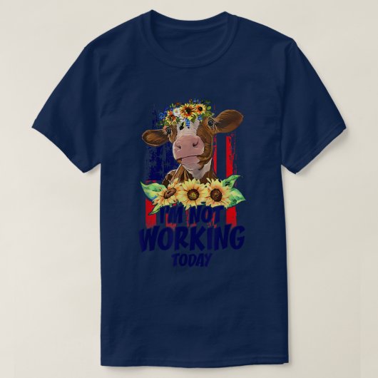 ひまわり付き牛の飼育動物の幸せな労働日 Tシャツ (デザイン正面)