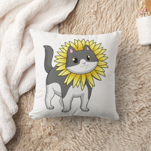 ひまわり付き猫 クッション (ブランケット)