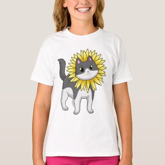 ひまわり付き猫 Tシャツ (正面)