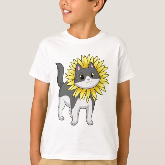 ひまわり付き猫 Tシャツ (正面)