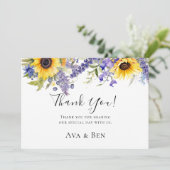 ひまわり付き紫ラベンダーサンキューカード 招待状 (スタンド正面)
