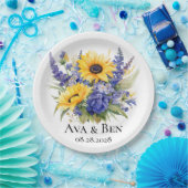ひまわり付き紫色のラベ結婚ンダー ペーパープレート (パーティー)