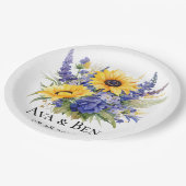 ひまわり付き紫色のラベ結婚ンダー ペーパープレート (アングル)