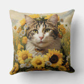ひまわり付き茶色と白のタビーかわいらし猫 クッション (裏面)
