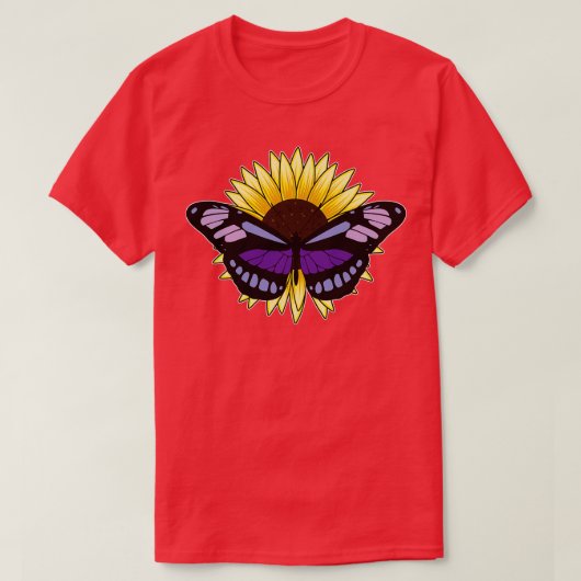 ひまわり付き蝶 Tシャツ (デザイン正面)