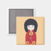 ひまわり付こけし人形 マグネット (正面/裏面)