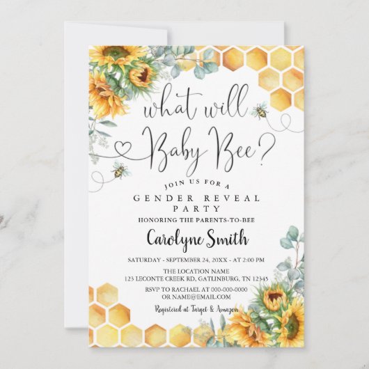 ひまわり何がベビービー赤ちゃんシャワー 招待状 (正面)