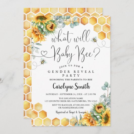 ひまわり何がベビービー赤ちゃんシャワー 招待状 (正面/裏面)