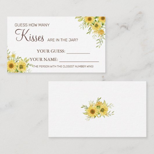 ひまわり何人のキスブライダルシャワーカードゲーム プレイスカード (正面/裏面)