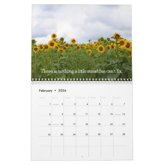 ひまわり写真晴れ引用文 カレンダー (2月 2026)